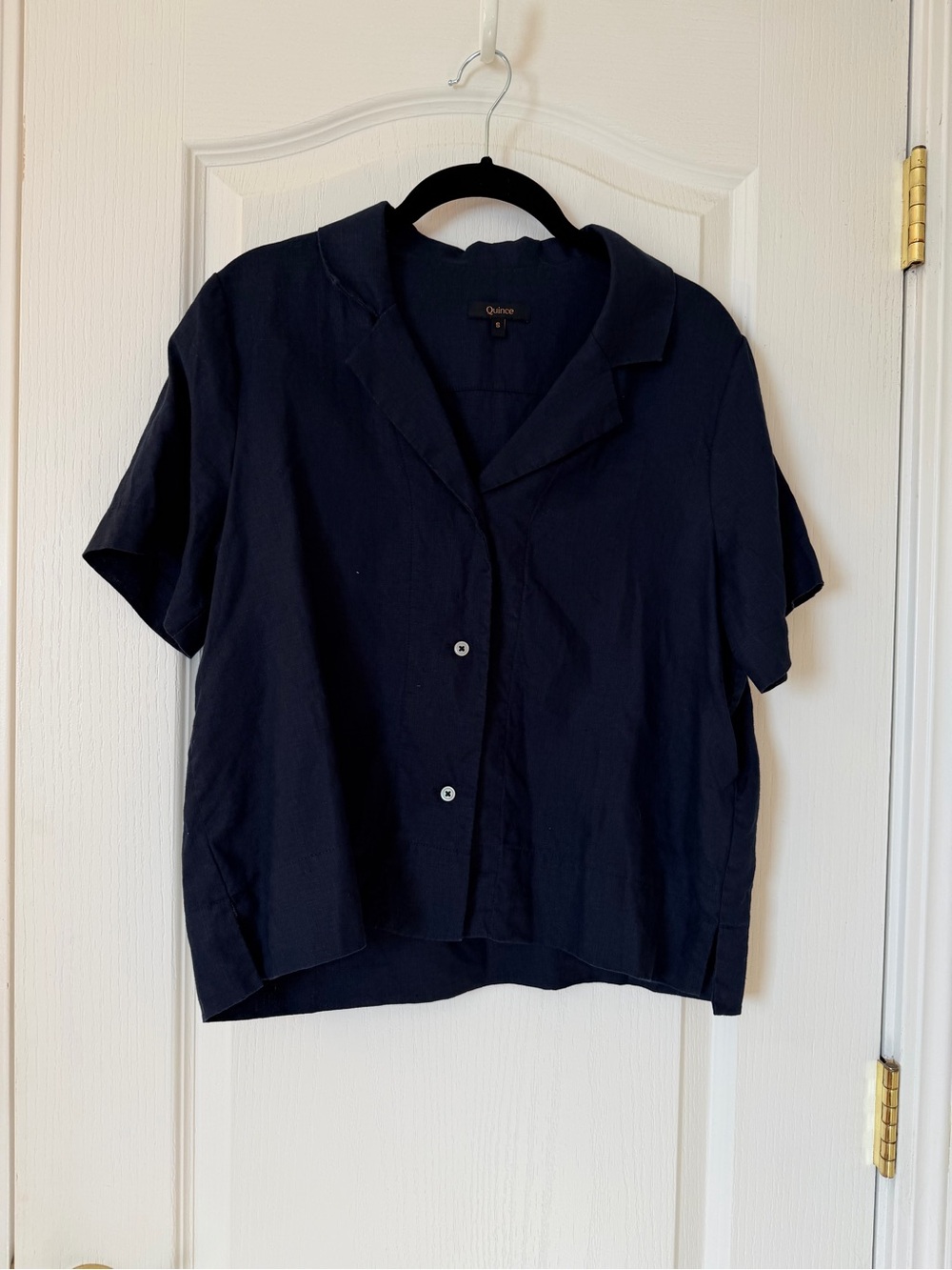 Quince 100% European Linen Short Sleeve Shirt Deep Navy Size Small